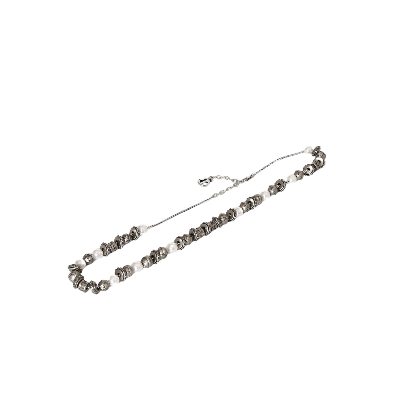 Louis Vuitton Silver Tone Beaded Necklace-M03619